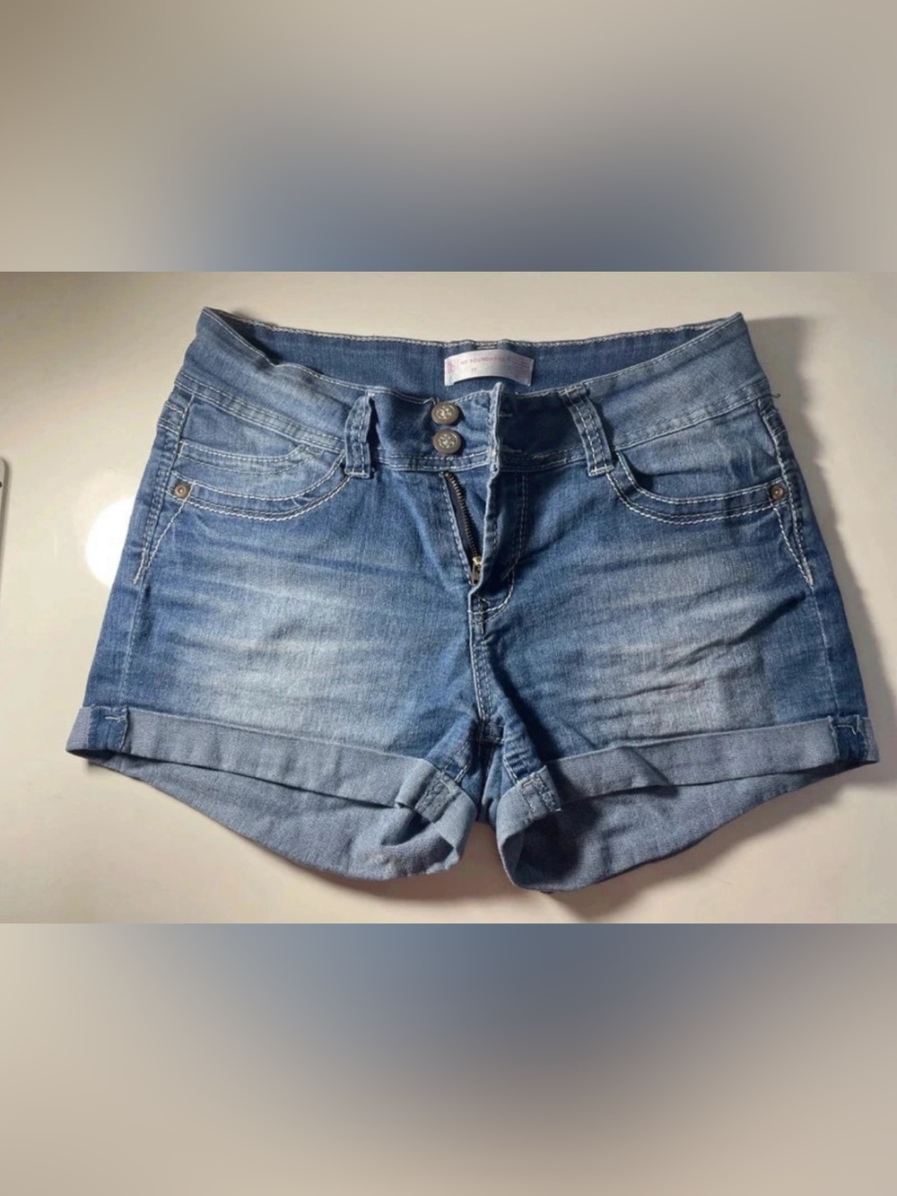 No Boundaries Light Blue Denim Roll-Cuff Shorts